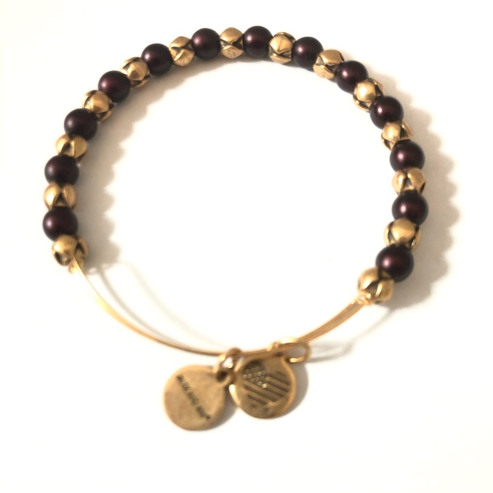 Alex and Ani Dark Purple Gold Beaded Bangle Bracelet Wrap Bangle